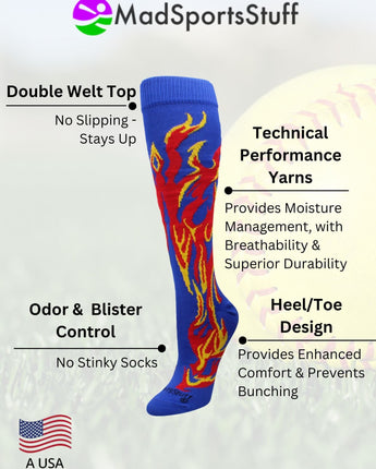 MadSportsStuff socks Flame Socks Athletic Over the Calf Socks (multiple colors)