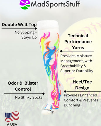 MadSportsStuff socks Flame Socks Athletic Over the Calf Socks (multiple colors)