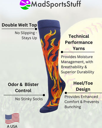 MadSportsStuff socks Flame Socks Athletic Over the Calf Socks (multiple colors)