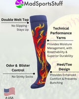 MadSportsStuff socks Flame Socks Athletic Over the Calf Socks (multiple colors)