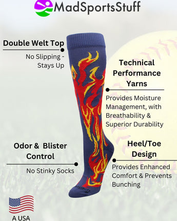 MadSportsStuff socks Flame Socks Athletic Over the Calf Socks (multiple colors)