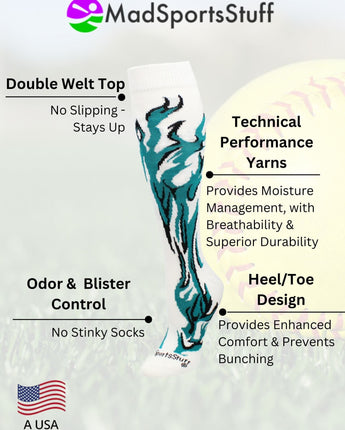 MadSportsStuff socks Flame Socks Athletic Over the Calf Socks (multiple colors)