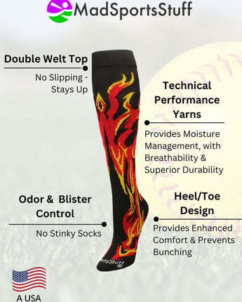 MadSportsStuff socks Flame Socks Athletic Over the Calf Socks (multiple colors)