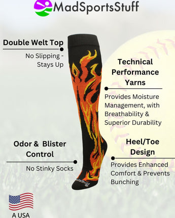 MadSportsStuff socks Flame Socks Athletic Over the Calf Socks (multiple colors)