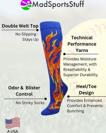 MadSportsStuff socks Flame Socks Athletic Over the Calf Socks (multiple colors)