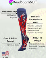 MadSportsStuff socks Flame Socks Athletic Over the Calf Socks (multiple colors)