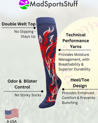 MadSportsStuff socks Flame Socks Athletic Over the Calf Socks (multiple colors)