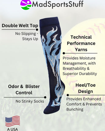 MadSportsStuff socks Flame Socks Athletic Over the Calf Socks (multiple colors)