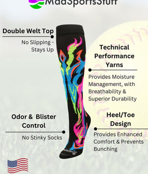 MadSportsStuff socks Flame Socks Athletic Over the Calf Socks (multiple colors)