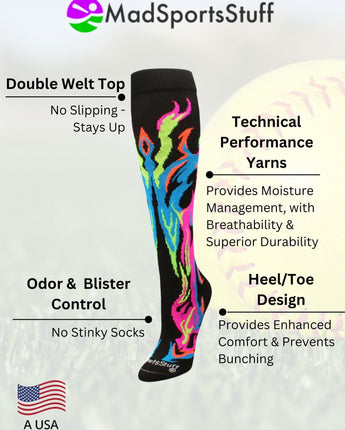 MadSportsStuff socks Flame Socks Athletic Over the Calf Socks (multiple colors)
