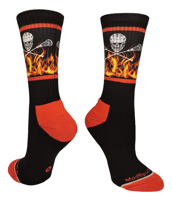 MadSportsStuff socks Flaming Skulls Lacrosse Athletic Crew Socks