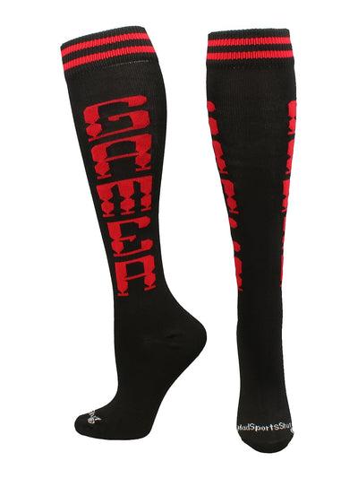 MadSportsStuff socks Gamer - Black/Red / Large Personality Word Socks Over the Calf Length