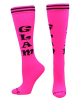 MadSportsStuff socks Glam - Neon Pink/Black / Medium Personality Word Socks Over the Calf Length