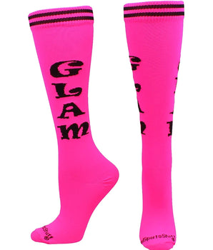 MadSportsStuff socks Glam - Neon Pink/Black / Medium Personality Word Socks Over the Calf Length