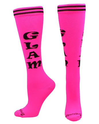 MadSportsStuff socks Glam - Neon Pink/Black / Medium Personality Word Socks Over the Calf Length