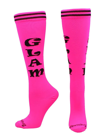 MadSportsStuff socks Glam - Neon Pink/Black / Medium Personality Word Socks Over the Calf Length
