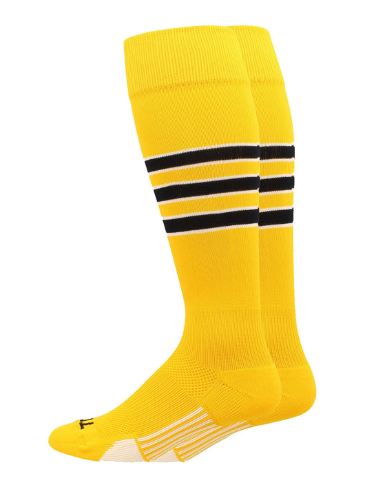 MadSportsStuff socks Gold/Black/White / Small Striped Baseball Socks Over the Calf Dugout Pattern D