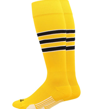 MadSportsStuff socks Gold/Black/White / Small Striped Baseball Socks Over the Calf Dugout Pattern D