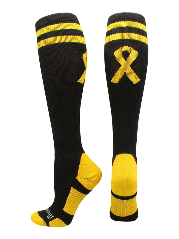 MadSportsStuff socks Gold Ribbon Childhood Cancer Awareness Socks in Over the Calf Length