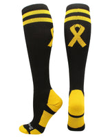 MadSportsStuff socks Gold Ribbon Childhood Cancer Awareness Socks in Over the Calf Length