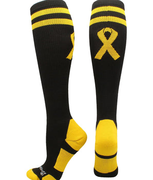 MadSportsStuff socks Gold Ribbon Childhood Cancer Awareness Socks in Over the Calf Length