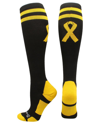 MadSportsStuff socks Gold Ribbon Childhood Cancer Awareness Socks in Over the Calf Length