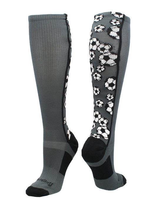 MadSportsStuff socks Graphite/Black / Small Crazy Soccer Socks with Soccer Balls over the calf (multiple colors)