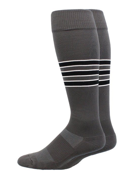 MadSportsStuff socks Graphite/Black/White / Medium Striped Baseball Socks Over the Calf Dugout Pattern D