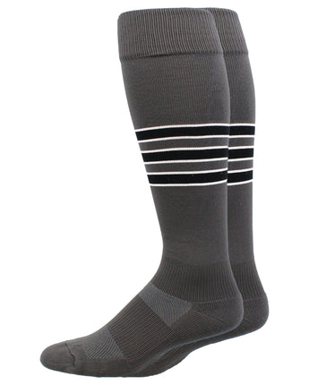 MadSportsStuff socks Graphite/Black/White / Medium Striped Baseball Socks Over the Calf Dugout Pattern D