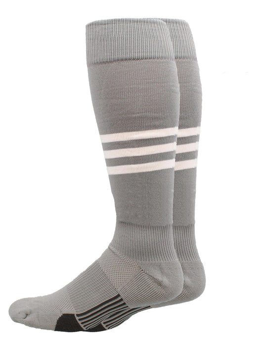 MadSportsStuff socks Grey/White / Large Striped Baseball Socks Over the Calf Dugout Pattern B