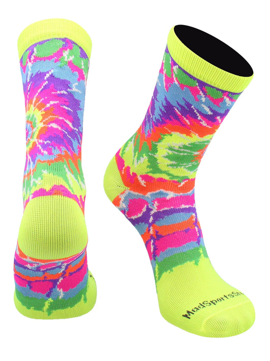 MadSportsStuff socks Groovy Neon / Large Crazy Tie Dye Crew Socks Girls or Boys