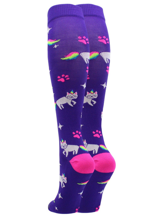 MadSportsStuff socks Half Cat Half Unicorn - Neon Rainbow Caticorn Athletic Over the Calf Socks