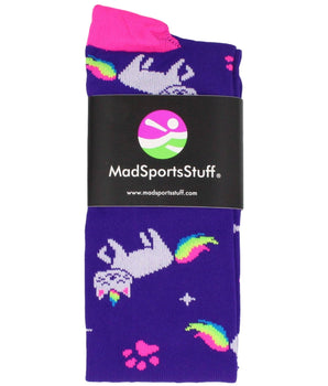 MadSportsStuff socks Half Cat Half Unicorn - Neon Rainbow Caticorn Athletic Over the Calf Socks