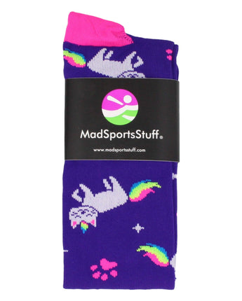 MadSportsStuff socks Half Cat Half Unicorn - Neon Rainbow Caticorn Athletic Over the Calf Socks