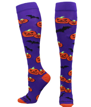 MadSportsStuff socks Halloween Socks Pumpkins and Bats Over the Calf