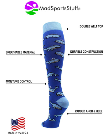 MadSportsStuff socks Happy Whales Athletic Over the Calf Socks