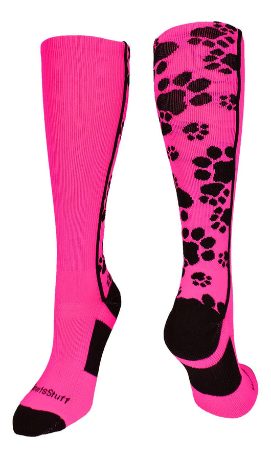 MadSportsStuff socks Hot Pink/Black / Large Crazy Socks with Paws Over the Calf (multiple colors)