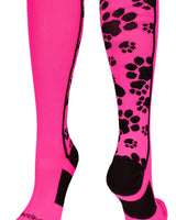 MadSportsStuff socks Hot Pink/Black / Large Crazy Socks with Paws Over the Calf (multiple colors)