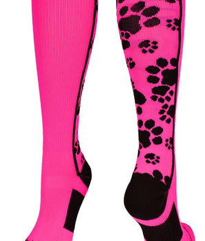 MadSportsStuff socks Hot Pink/Black / Large Crazy Socks with Paws Over the Calf (multiple colors)