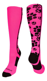 MadSportsStuff socks Hot Pink/Black / Large Crazy Socks with Paws Over the Calf (multiple colors)