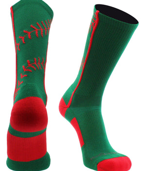 MadSportsStuff socks Kelly Green/Red / Large Softball Socks or Baseball Socks with stitches in crew length (multiple colors)