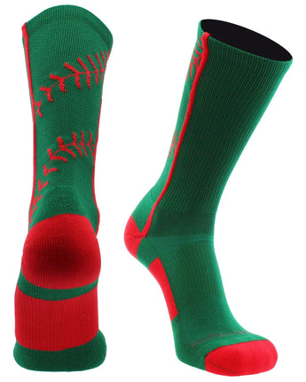 MadSportsStuff socks Kelly Green/Red / Large Softball Socks or Baseball Socks with stitches in crew length (multiple colors)
