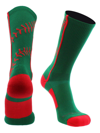 MadSportsStuff socks Kelly Green/Red / Large Softball Socks or Baseball Socks with stitches in crew length (multiple colors)