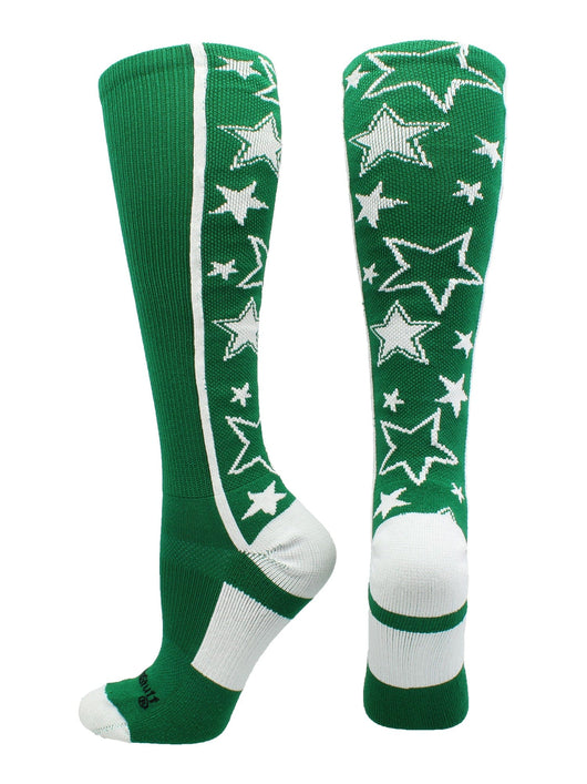 MadSportsStuff socks Kelly Green/White / Large Crazy Socks with Stars Over the Calf Socks (multiple colors)