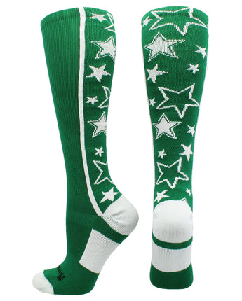 MadSportsStuff socks Kelly Green/White / Large Crazy Socks with Stars Over the Calf Socks (multiple colors)