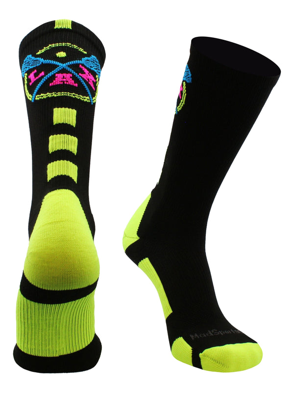 MadSportsStuff socks LAX Lacrosse Socks with Lacrosse Sticks Athletic Crew Socks (multiple colors)