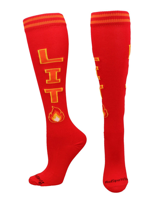 MadSportsStuff socks Lit - Red/Orange / Small Personality Word Socks Over the Calf Length