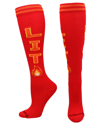 MadSportsStuff socks Lit - Red/Orange / Small Personality Word Socks Over the Calf Length