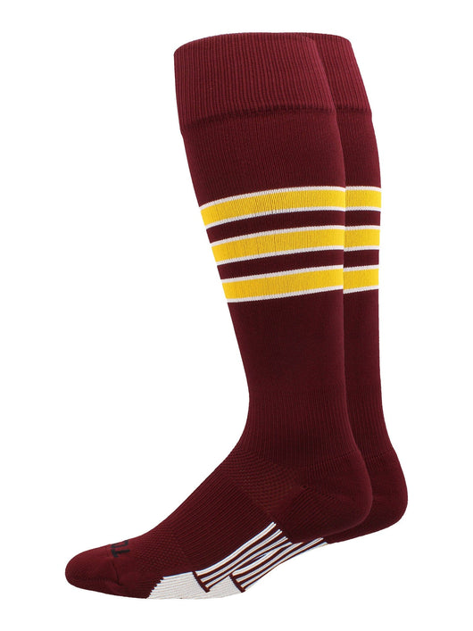 MadSportsStuff socks Maroon/Gold/White / Large Striped Sofftball Socks Over the Calf Dugout Pattern D