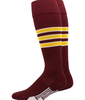 MadSportsStuff socks Maroon/Gold/White / X-Large Striped Baseball Socks Over the Calf Dugout Pattern D